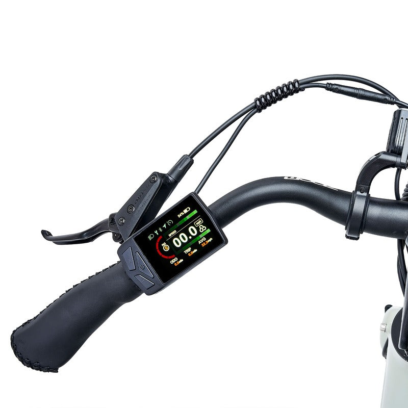 Hygge Nivo grey close-up handlebar with digital display on a white background