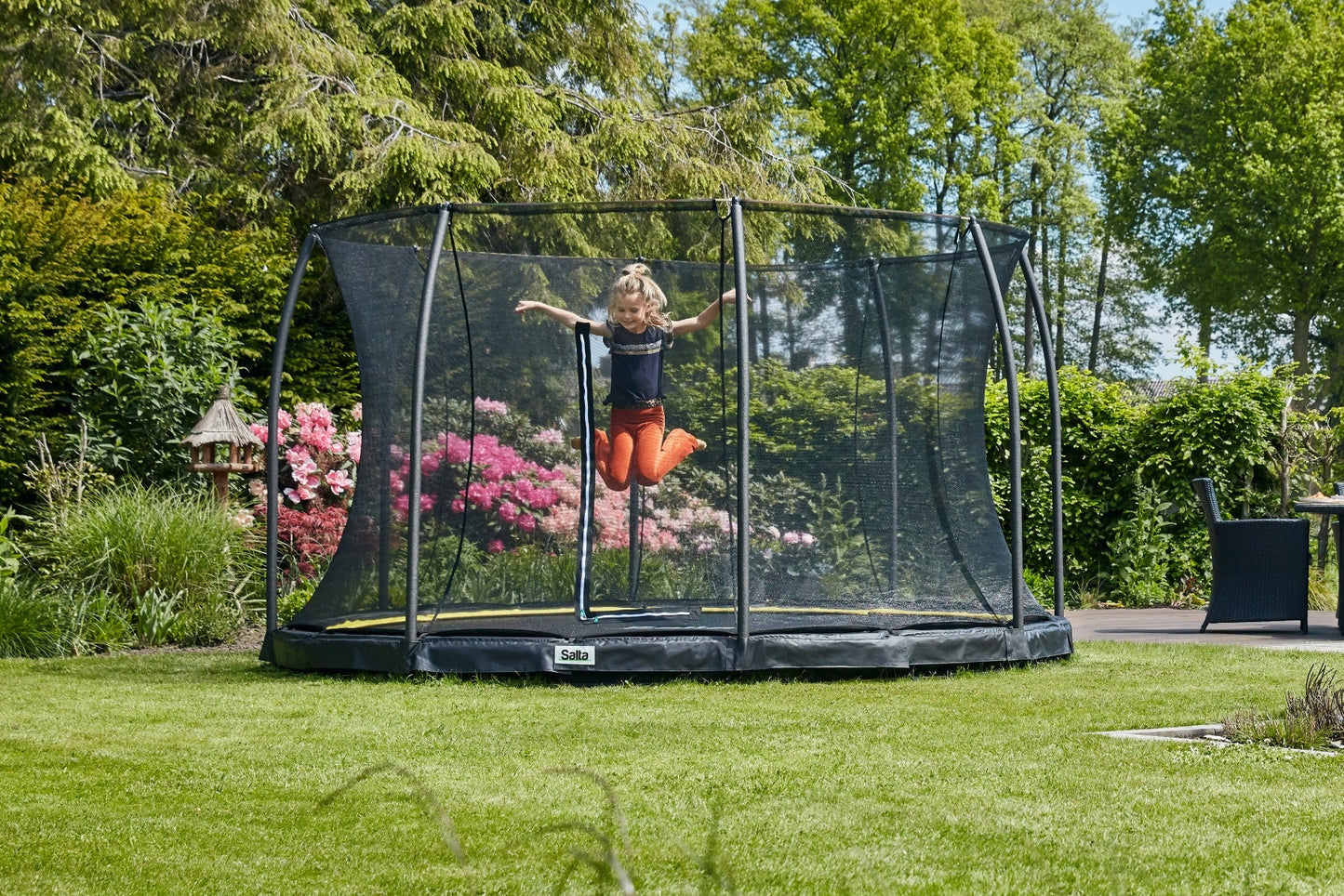 14ft Salta Black Comfort Edition InGround Round Trampoline with Enclosure