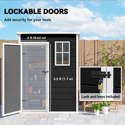 Outsunny 5' x 3' Garden Shed with Floor, Outdoor Storage Shed with Lockable Door, Window and Vent, Black