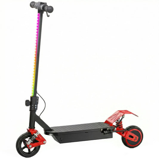 AIYAPLAY Foldable Kids Electric Scooter with LCD Display, Dual Shock Absorption, Up to 15 KM/H, Max Range 6 KM for Age 6-14, Red