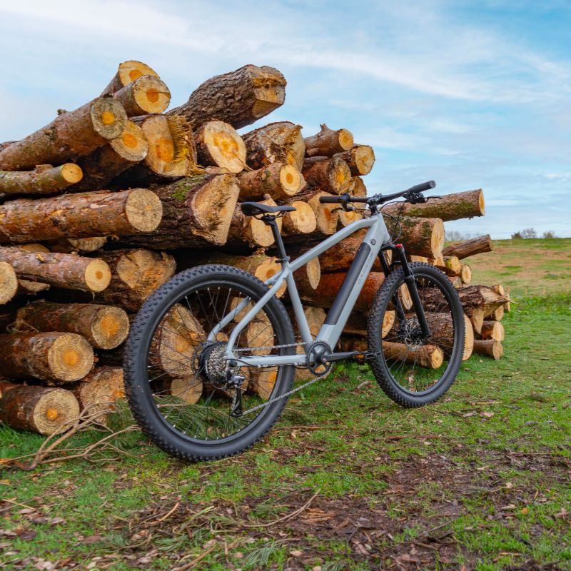 Claud Butler Ridge 1.0 lifestyle leaning against a stack of logs outdoors