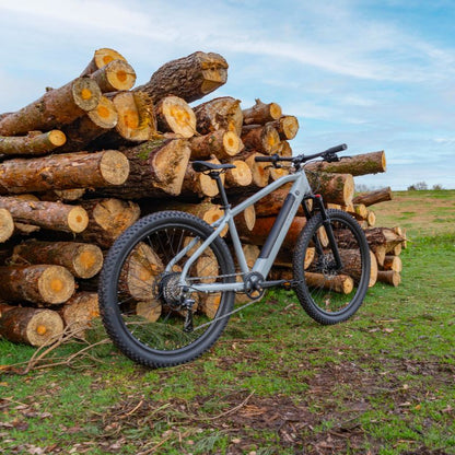 Claud Butler Ridge 1.0 lifestyle leaning against a stack of logs outdoors