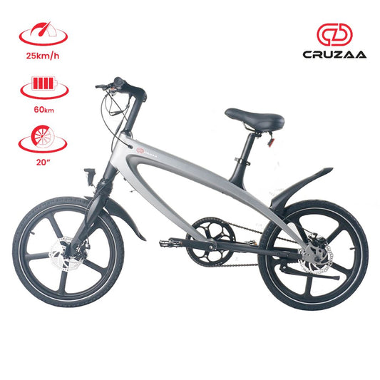 Gray bicycle with Cruzaa branding on a white background