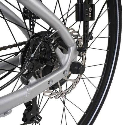 Falcon Horizon Cross Bar Hybrid e-bike rear disk brake system Close-up on a white background
