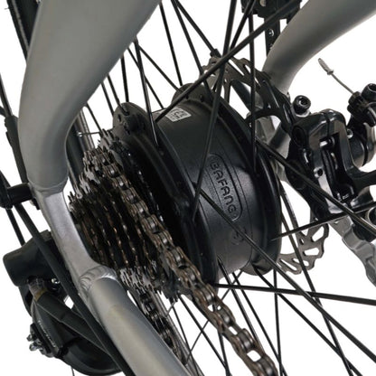 Falcon Horizon Cross Bar Hybrid e-bike rear hub motor Close-up on a white background