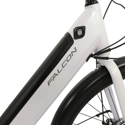 Falcon Liberty Hybrid integrated battery with lock Close-up with 'Falcon' branding on a white background