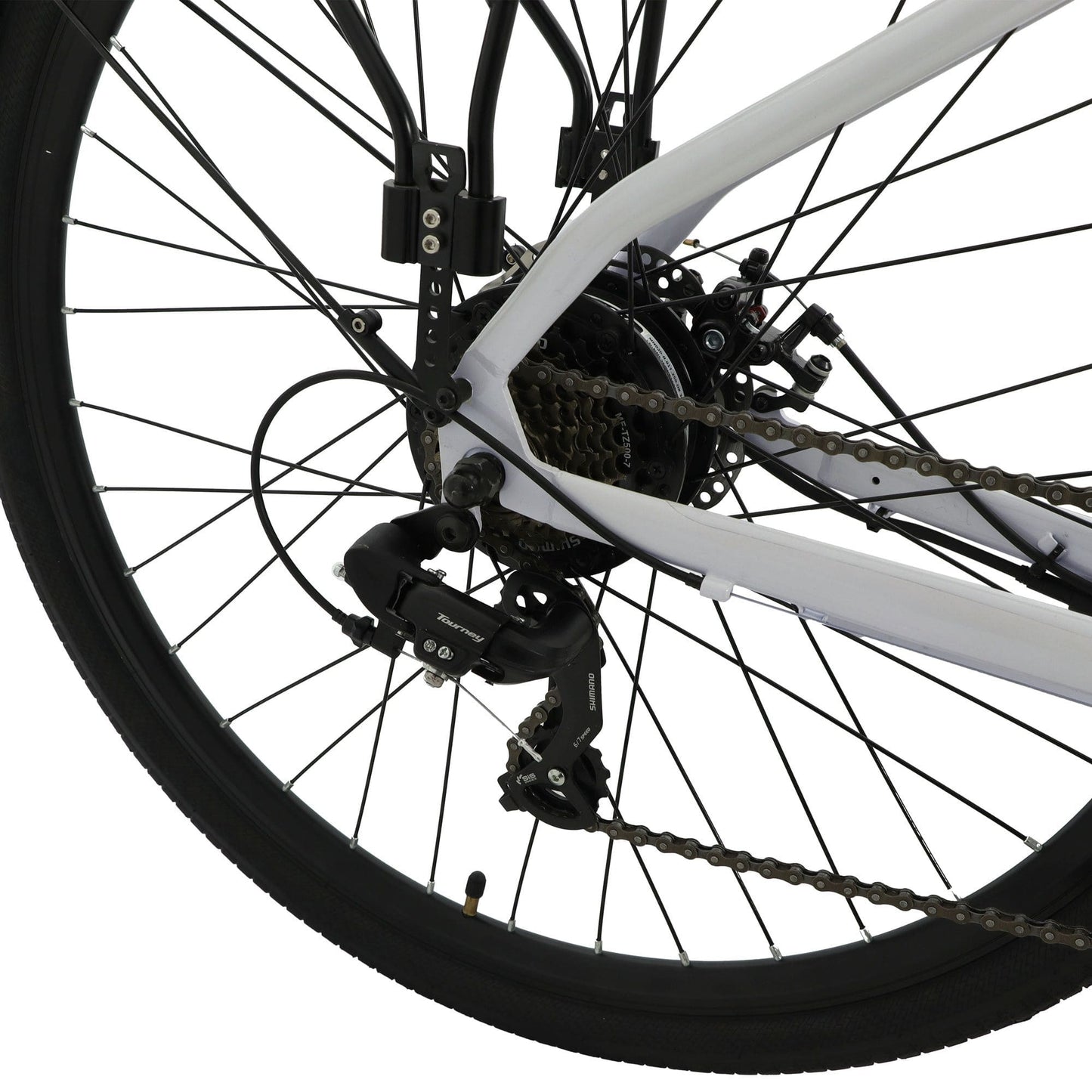 Falcon Liberty Hybrid rear derailleur and cassette Close-up on a white background