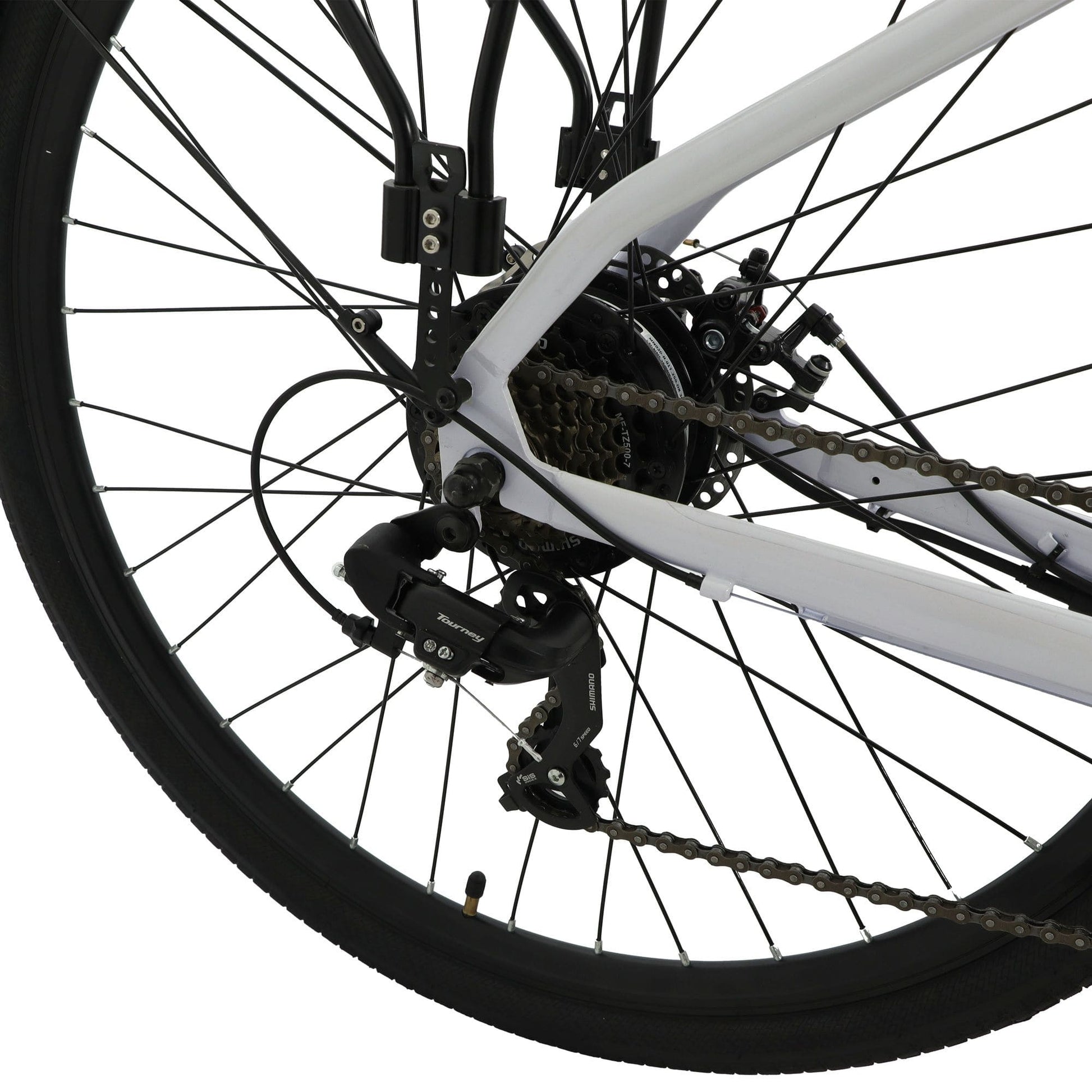 Falcon Liberty Hybrid rear derailleur and cassette Close-up on a white background