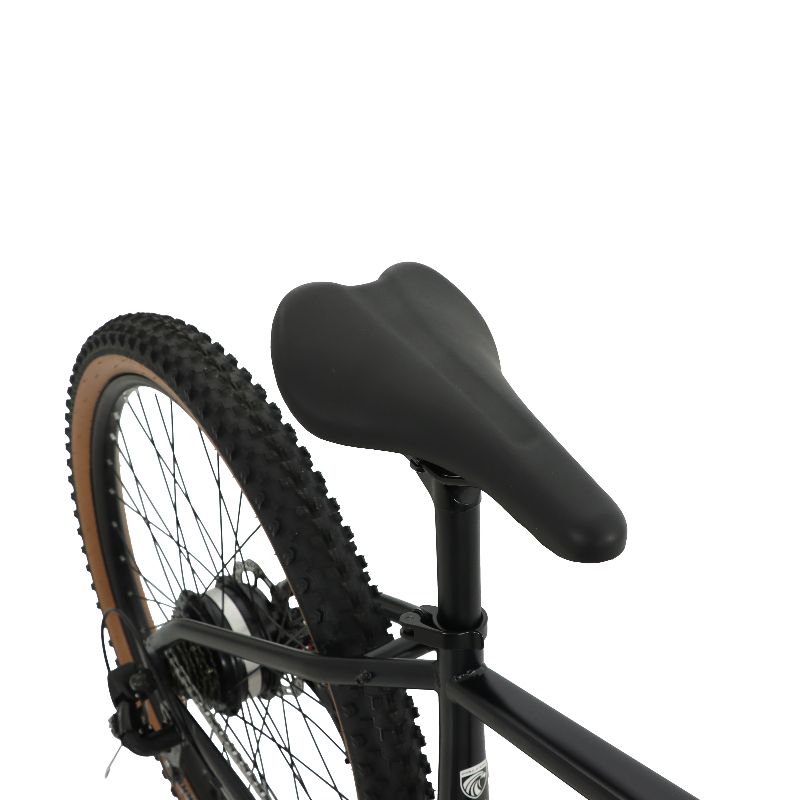 Falcon_Turbine_eMTB_saddle Selle Mio Close-up of a bicycle seat and wheel on a white background