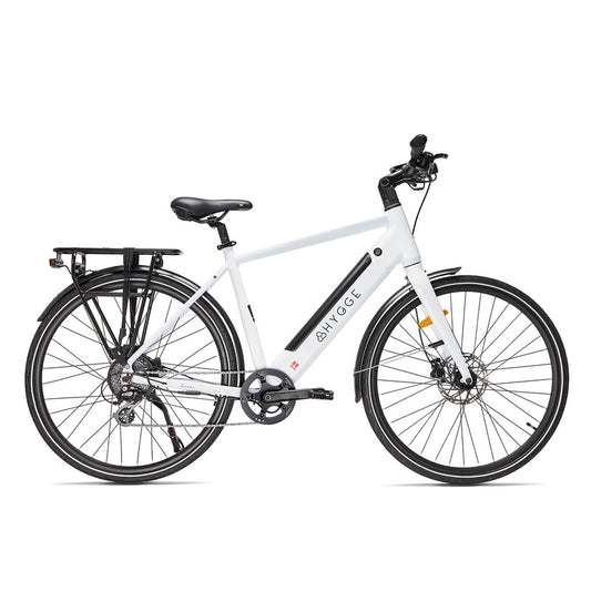 Hygge Losso White electric bike with 'Hygge' branding on a white background