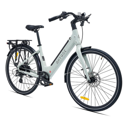 Hygge Nivo grey electric bike with black details on a white background