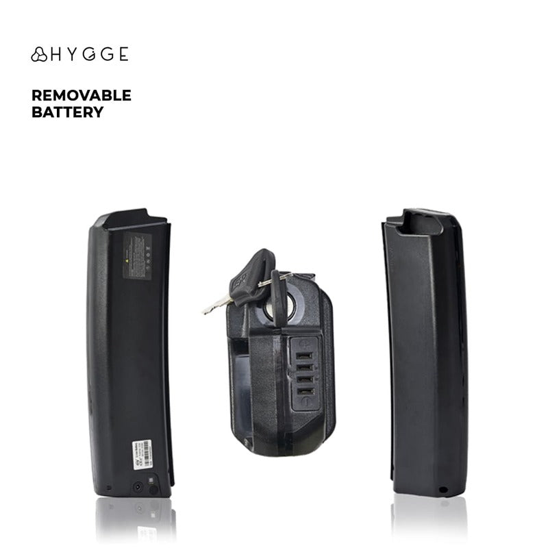 Hygge Soro  removable battery on a white background, featuring the Hygge brand.