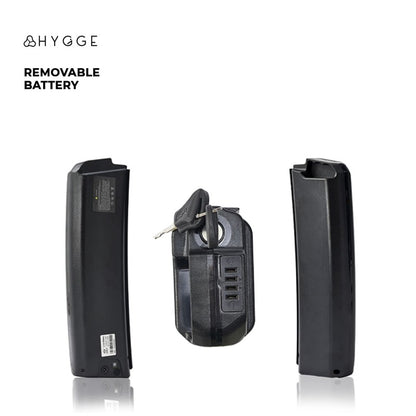 Hygge Soro  removable battery on a white background, featuring the Hygge brand.