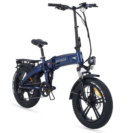 Hygge Soro Blue folding electric bike on a white background