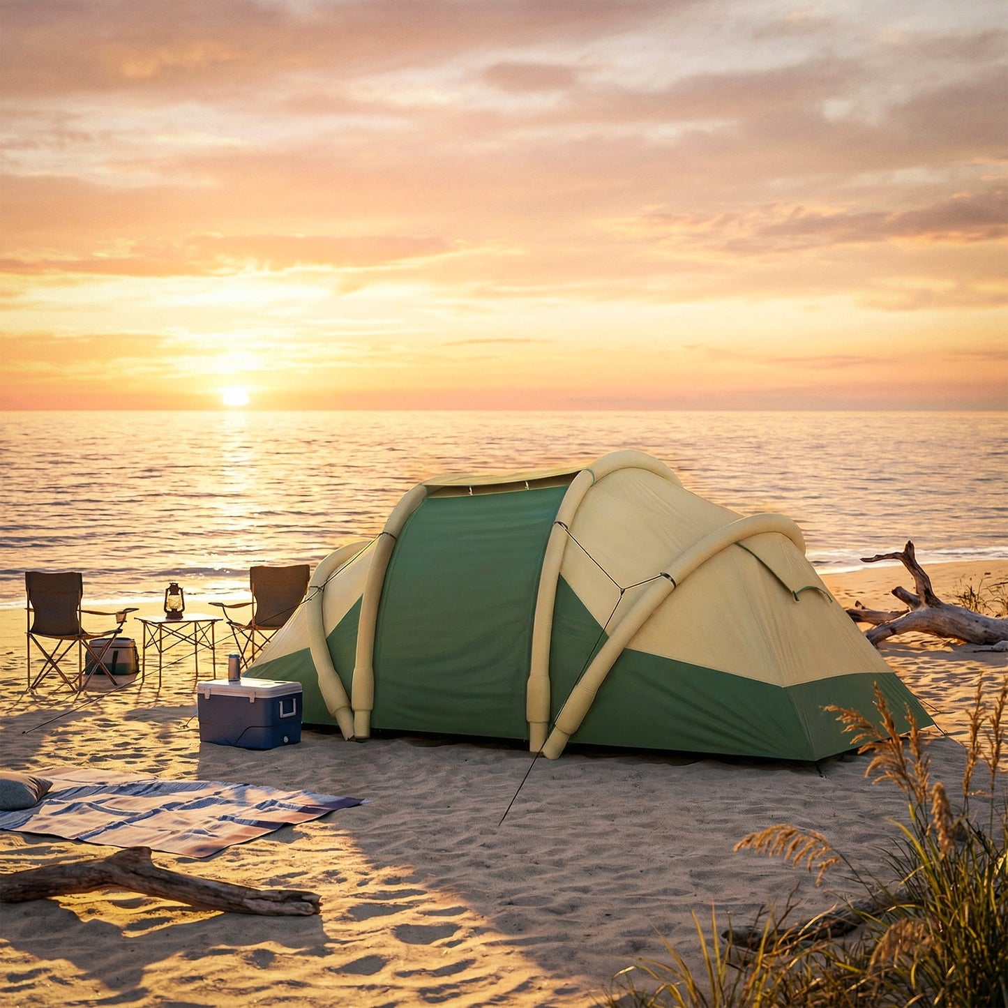 Outsunny Inflatable Tent 2 Bedroom 3000mm Waterproof Windproof Air Tent with Carry Bag for 4 Person
