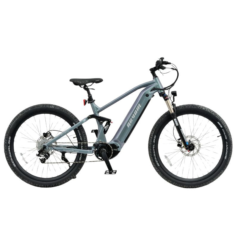 Revom M1 Electric mountain bike with a grey frame on a white background