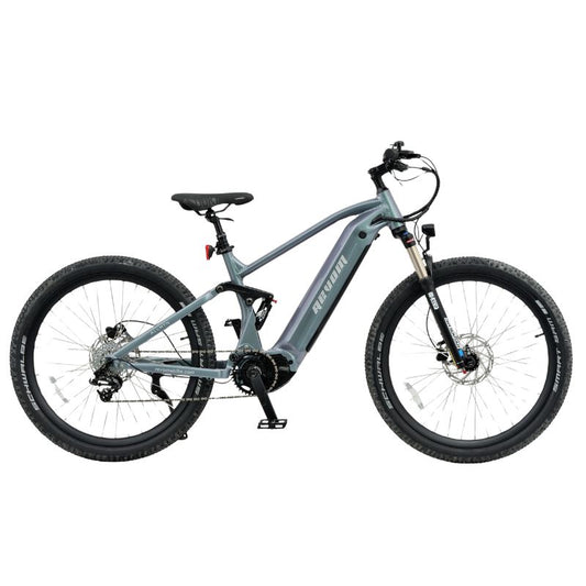Revom M1 Electric mountain bike with a grey frame on a white background