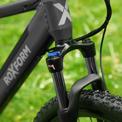 Roxform Gravion crossroad eMTB suspension fork Close-up on a green grass background