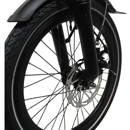 Roxform Plico folding ebike disk brakes Close-up on a white background