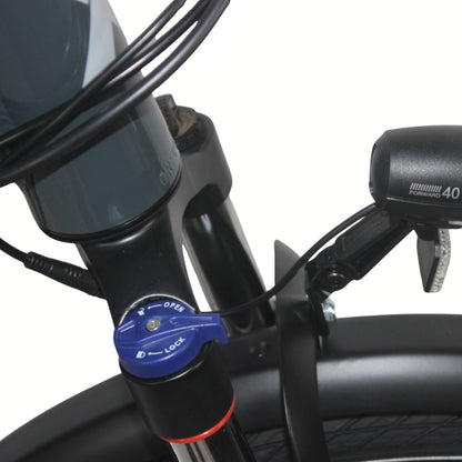 Roxform Plico folding ebike front suspension fork lock Close-up on a white background