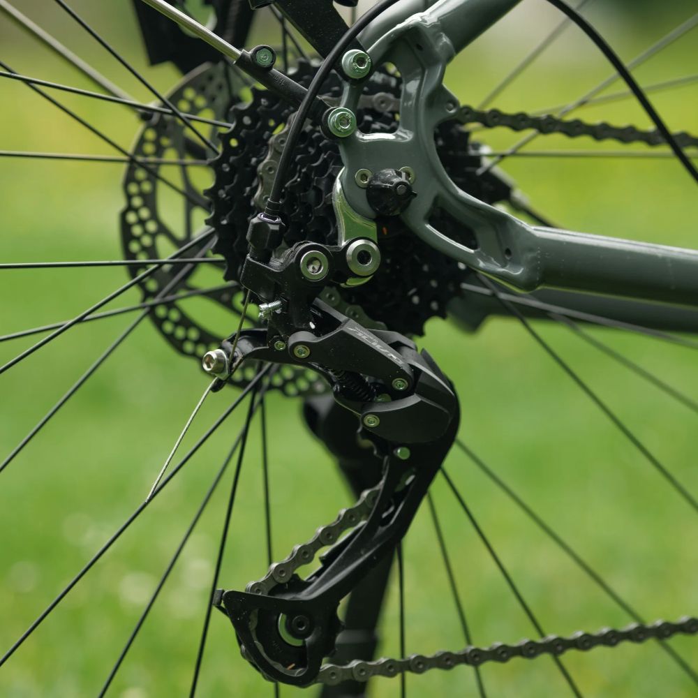 Roxform_Stride_L_e-bike rear gears Close-up with a blurred green background