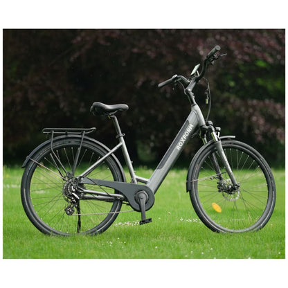 Roxform Stride S e-bike Gray on grass with blurred background