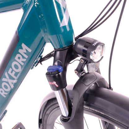 Roxform Valor L e-bike front light and suspension Close-up on a white background