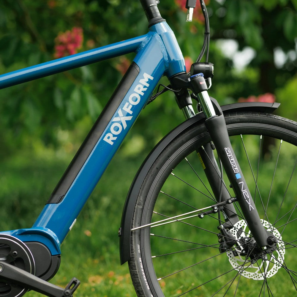 Roxform Valor L e-bike suspension on a blurred green background