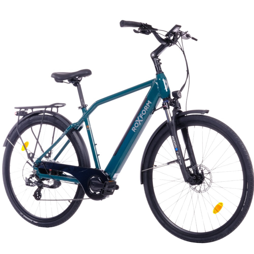 Roxform Valor S e-bike green teal angled on a white background