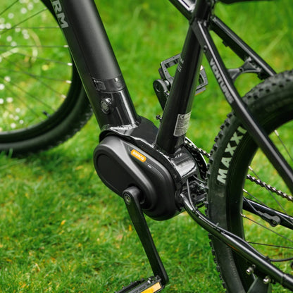 Roxform Venturis eMTB mid motor Close-up on a grassy background.